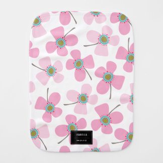 Baby Pink Sweet Whimsical Daisies Girl Burp Cloth