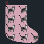 Baby Pink Tabby Cat Cats Christmas Stocking<br><div class="desc">Baby Pink Tabby Cat Cats Christmas Stocking. Shabby Chic Floral Polka Dot Christmas Stocking. From my own art design.</div>