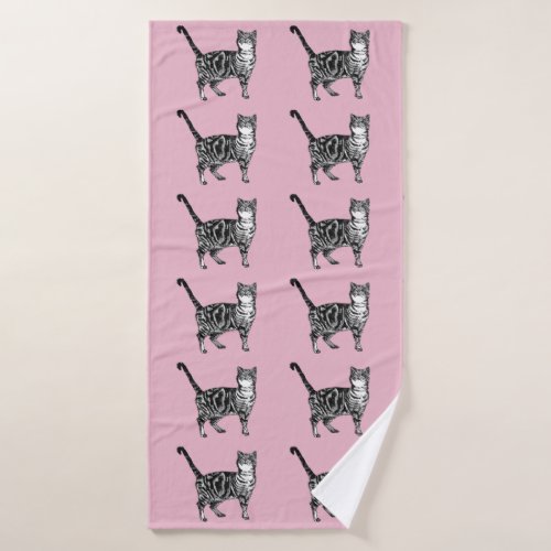 Baby Pink Tabby Cat Cats Girls Art Bath Towel