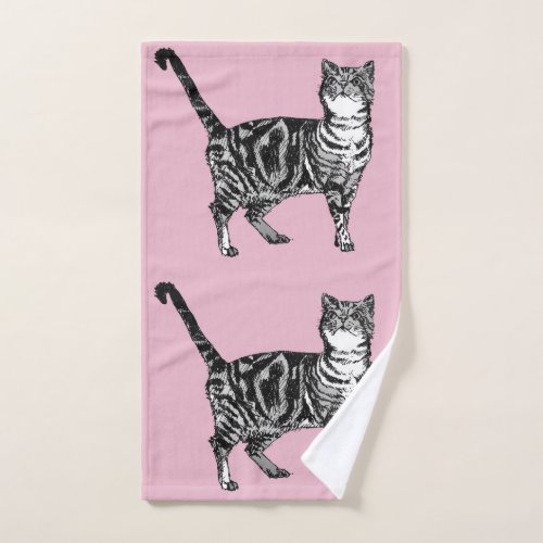 Baby Pink Tabby Cat Cats Girls Art Hand Towel