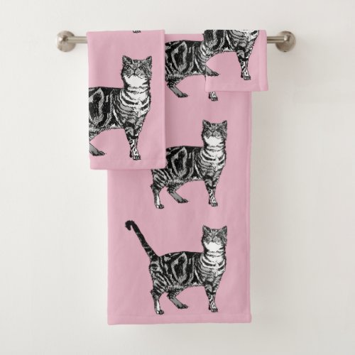 Baby Pink Tabby Cat Cats Girls Art Towel Set