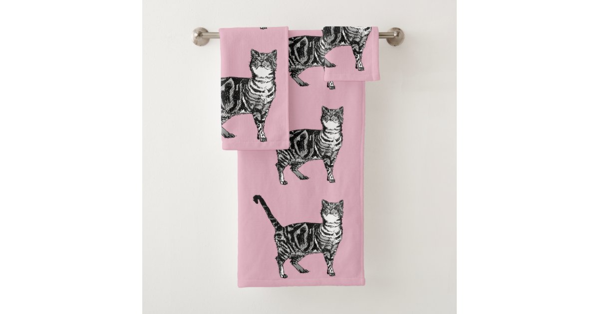 Baby Pink Tabby Cats Towel Set