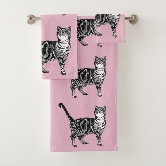 Baby Pink Tabby Cat Cats Girls Art Towel Set (Insitu)