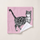 Baby Pink Tabby Cat Cats Girls Art Towel Set (Wash Cloth)