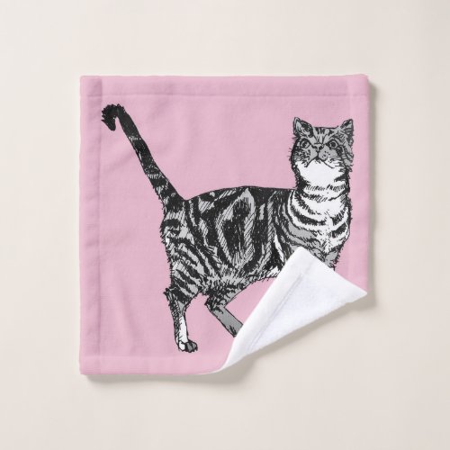 Baby Pink Tabby Cat Cats Girls Art Wash Cloth
