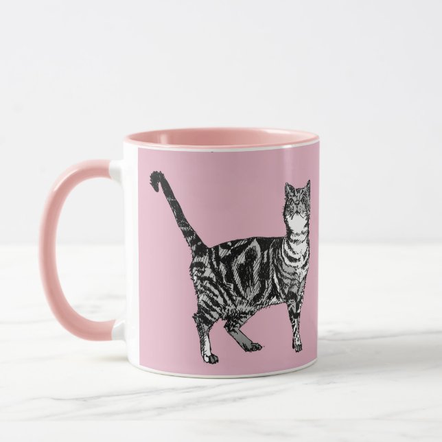Baby Pink Tabby cat Cats Whimsical Art Mug (Left)
