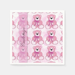 Baby Pink Teddy Bear Pattern Napkins