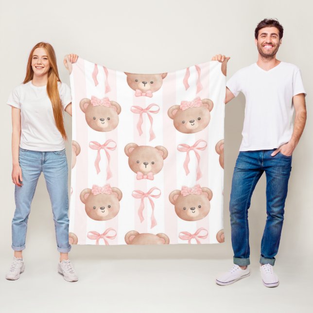 Baby Pink Teddy Bears and Bows  Fleece Blanket (In Situ)