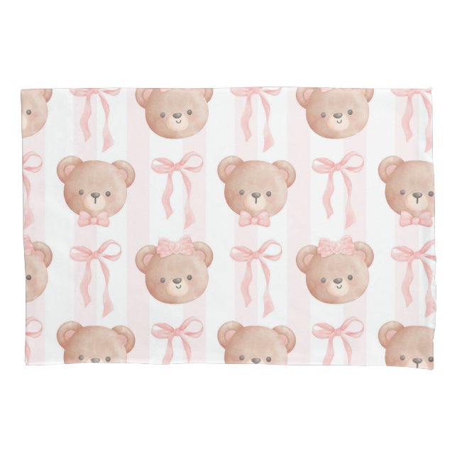 Baby Pink Teddy Bears and Bows  Pillow Case (Front)