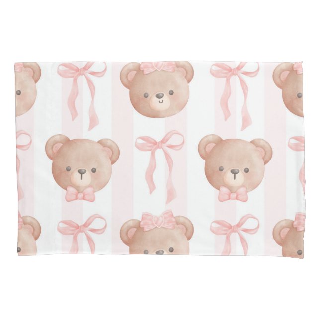 Baby Pink Teddy Bears and Bows  Pillow Case (Front)