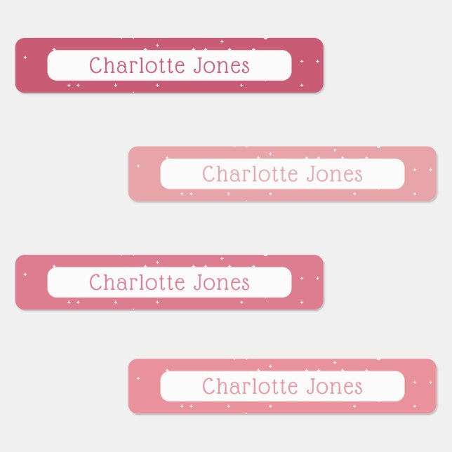 Baby Pink Tones Sparkle Simple Waterproof Kids Labels (Group)