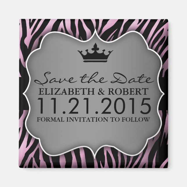 Baby Pink Untamed Zebra Print Save the Date Magnet (Front)
