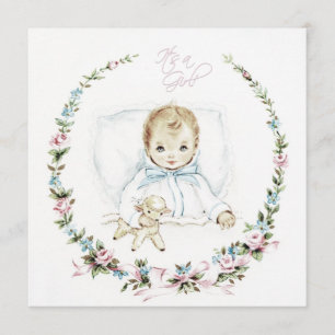 Baby Pink Vintage Baby Girl Shower Invitation