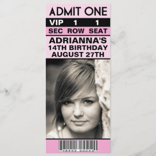 Baby Pink VIP Photo Ticket Birthday Party Invitation