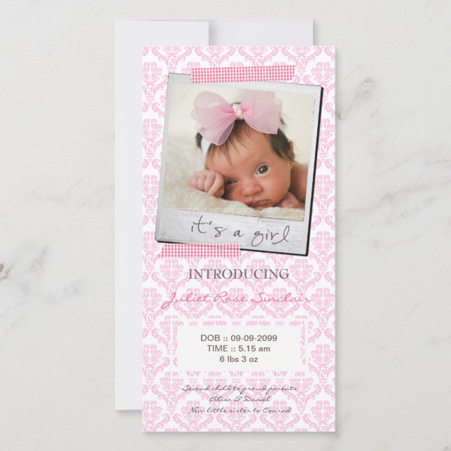 Baby Pink Washi Tape Birth Announcement (Front)