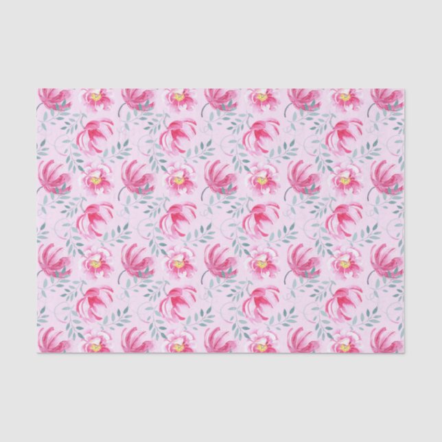 Baby Pink Watercolor English Roses Tissue Paper (Front)