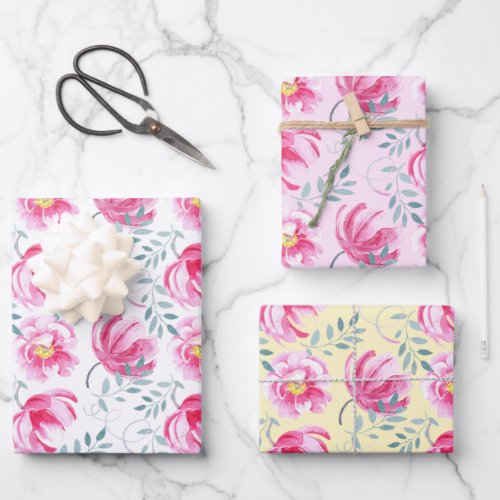 Baby Pink Watercolor English Roses Wrapping Paper Sheets