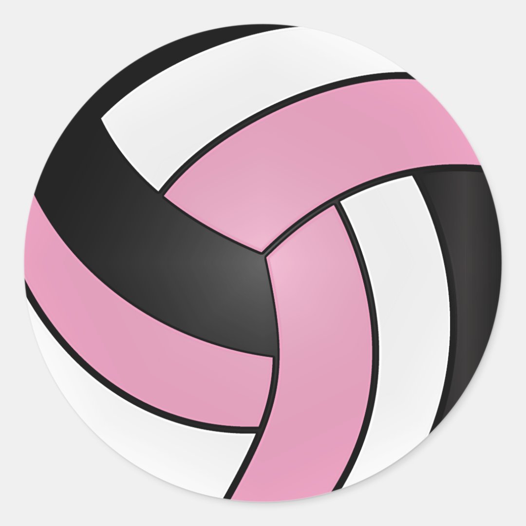 Baby Pink, White and Black Volleyball Classic Round Sticker | Zazzle