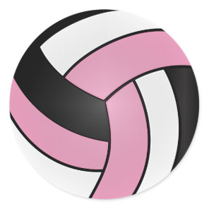 Baby Pink, White and Black Volleyball Classic Round Sticker