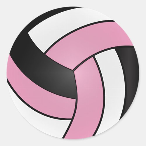 Baby Pink White and Black Volleyball Classic Round Sticker