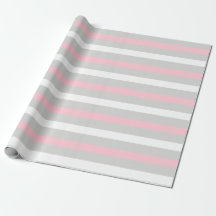 Baby Pink White and gray striped wrapping paper