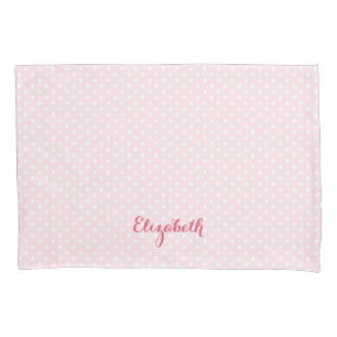 Baby Pink White Polka Dots Pattern Monogrammed Pillow Case