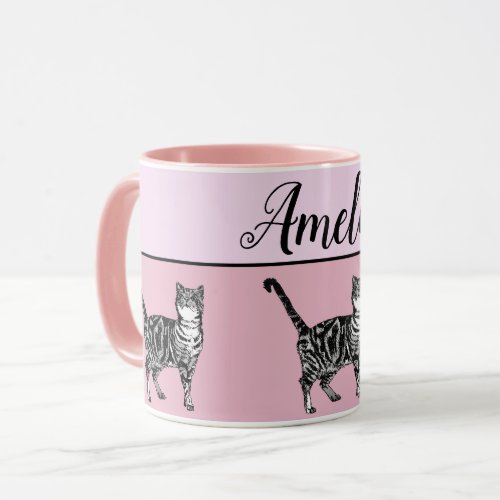 Baby Pink White Tabby cat Cats Whimsical Art Mug