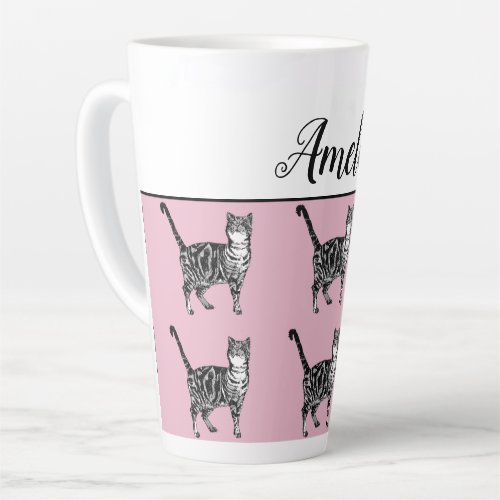 Baby Pink White Tabby cat Cats Whimsical Latte Mug