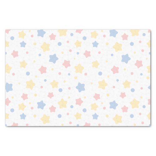 Baby Pink Yellow and Blue Stars on White Pattern Tissue Paper