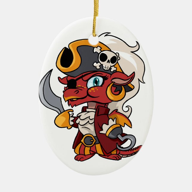 Baby Pirate Dragon Ceramic Ornament (Front)