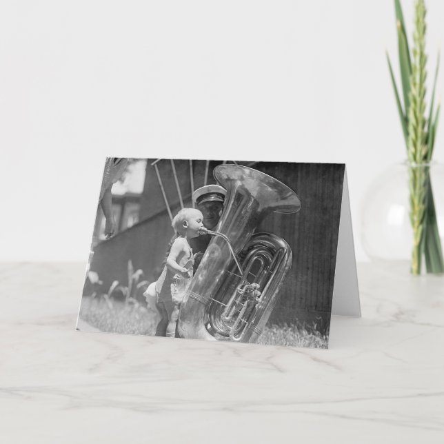 Baby Playing Tuba, 1923 Card (Front)