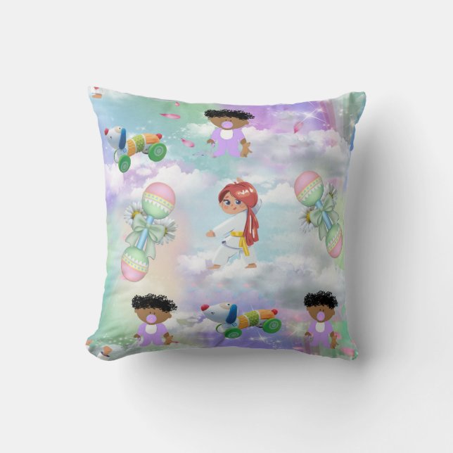 Baby Playmates with Rainbows and Clouds Throw Pill Throw Pillow (Front)