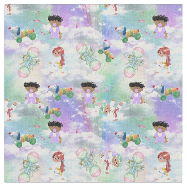 Baby Playmats with Rainbows and Clouds. Fabric (Close Up)
