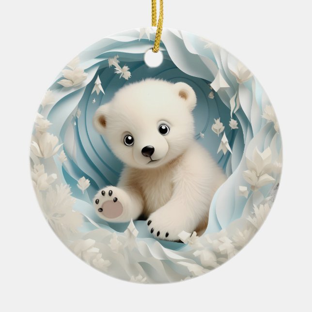 Baby Polar Bear Christmas Ceramic Ornament (Front)