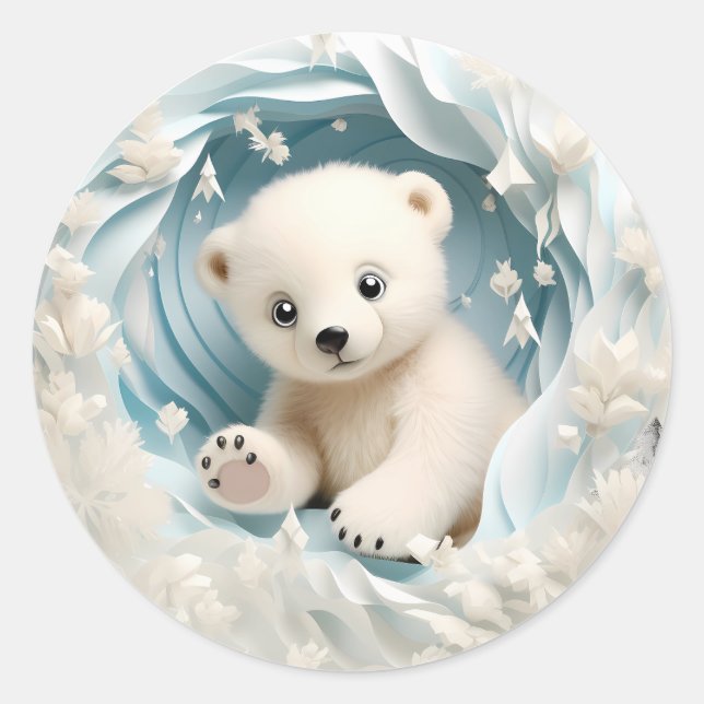Baby Polar Bear Christmas Classic Round Sticker (Front)