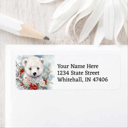 Baby Polar Bear Christmas Easy Read Return Address Label