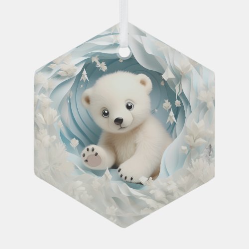 Baby Polar Bear Christmas Glass Ornament