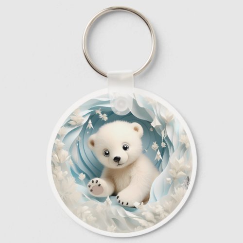 Baby Polar Bear Christmas Keychain