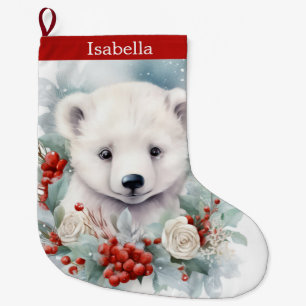 Baby Polar Bear Cub Add Name Cute Christmas Large Christmas Stocking