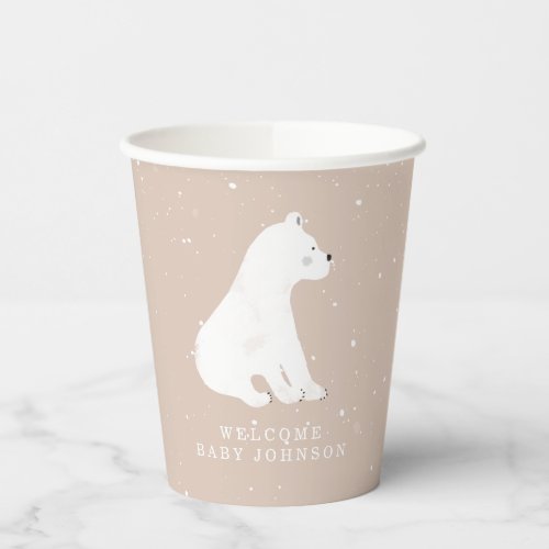 Baby Polar Bear Cub Pink Winter Baby Shower Paper Cups