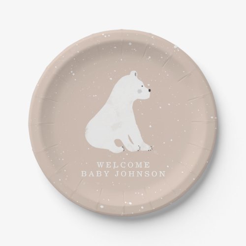 Baby Polar Bear Cub Pink Winter Baby Shower Paper Plates