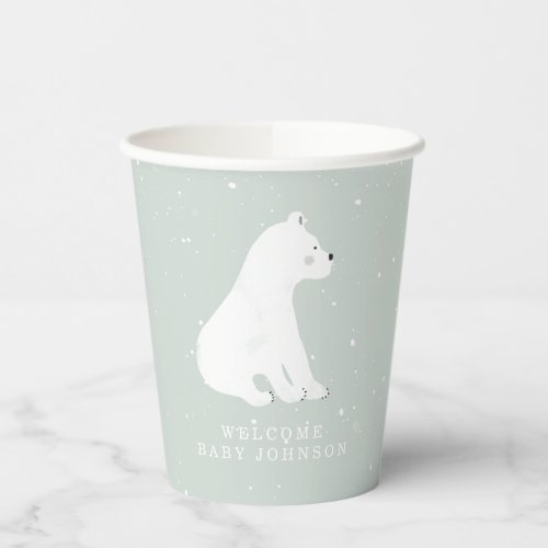 Baby Polar Bear Cub Winter Blue Baby Shower Paper Cups