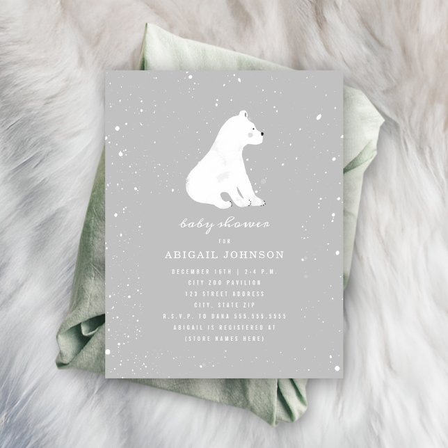 Baby Polar Bear Gray Baby Shower Invitation (Creator Uploaded)