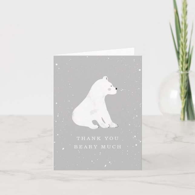 Baby Polar Bear Gray Winter Baby Shower Thank You Card (Front)