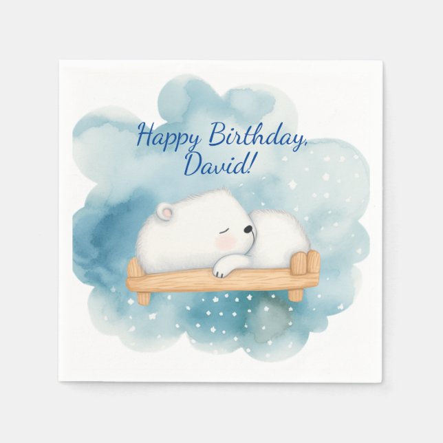Baby Polar Bear Sleeping Birthday Party Napkins (Front)