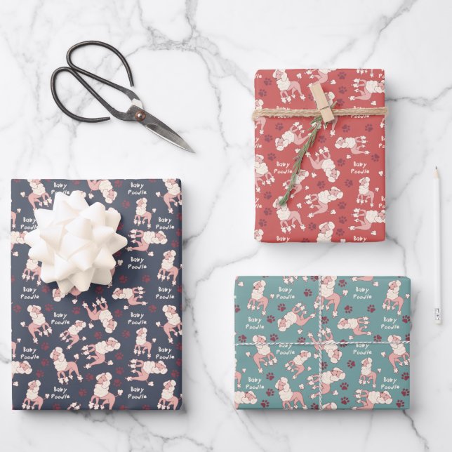 Baby Poodle Wrapping Paper Sheets (Front)
