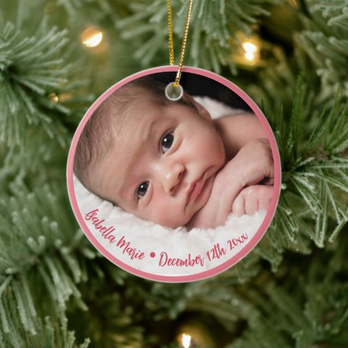 Baby Portrait Birth Stats Clay Pink Ornament