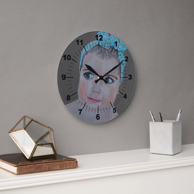 Baby Portrait Painting by Alfred Fox Large Clock (Office)