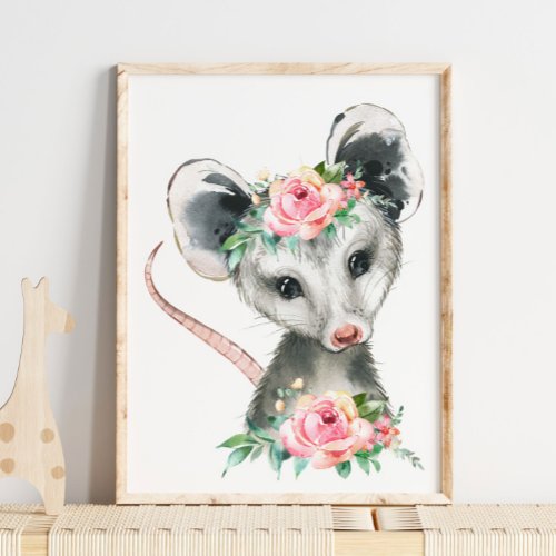 Baby Possum Woodland Animal Nursery  Wall Print