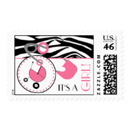 Baby Postage - Zebra Print & Pink Diaper Pin stamp